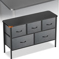 Curved Profile Dresser for Bedroom, Chest of Drawers, 5 Storage Drawers Organizer Unit, Gery Dresser with Fabric Bins for Closet, Living Room, Kid Room (Grey and Charcoal Black)