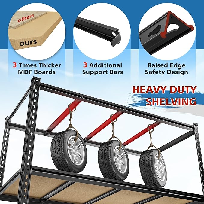 83.8"H Garage Shelving 59.8"W Metal Shelving 3000LBS Storage Shelves Heavy Duty Garage Shelves Adjustable 6 Tier Metal Shelf for Basement Warehouse Pantry Supermarket 59.8"W x 24"D x 83.8"H