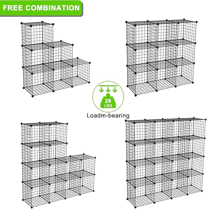 TUMUCUTE Wire Storage Cubes, Metal Storage Shelves Bookshelf, Stackable Modular Closet Organizer for Bedroom Living Room, Office, Black (20-Cube, Iron)