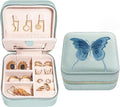 S.Leaf Travel Jewelry Organizer Boxes for Women Small Portable Necklace Earrings Bracelet Rings Travel Case Best Friend Birthday Gifts for Women Trendy (Butterfly_Hazeblue_Blue)