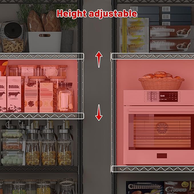 REIBII 45.8''W Storage Shelves 5 Tier Wire Shelving Metal Shelves for Storage 1000LBS Adjustable Heavy Duty Metal Shelving Unit Storage for Pantry Kitchen Garage 45.8" W x 71" H x 17.2" D 4PCS