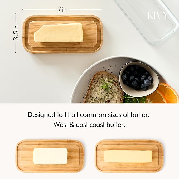 KIVY Butter Dish (Black Marble & Glass) - For countertop and refrigerator door shelf - Marble butter keeper - Stone butter dish - Glass butter dish with lid - Dishwasher Safe