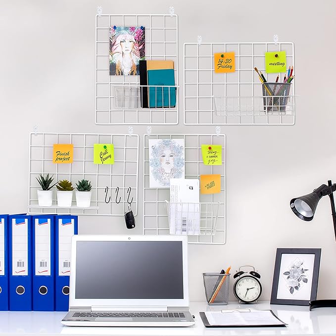 ODOXIA 4-Pack Wire Wall Grid Panel | Photo Grid Wall Decor | Metal Grid Board for Hanging Pictures | Black Wire Grid Organizer for Home, Office & Kitchen | Wall Grid Panel for Display & Storage