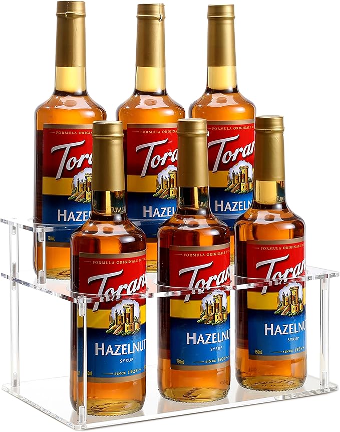 Acrylic Coffee Syrup Rack (6 Bottle Capacity),Syrup Bottle Holder Stand for Coffee Bar,Kitchen.Small Wine Rack for Bar,Family,Storage for Syrup,Wine,Condiments(Transparent)