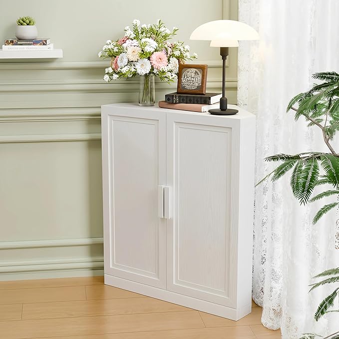 Casaphoria Farmhouse Corner Cabinet, Wooden Corner Storage Cabinet with Adjustable Shelves, Narrow Storage Organizer for Small Space, 36" H x 31" W x 16" D, 51Lb, White