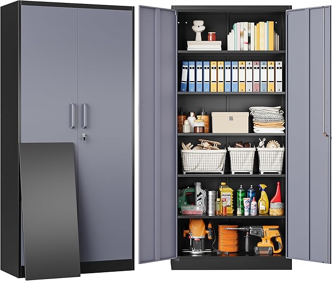 SISESOL Metal Storage Cabinet with 5 Adjustable Shelves,Garage Storage Cabinet with Lock,Metal Cabinets with Locking Doors,71" Lockable Tool Cabinets for Home,Office,Shop,Garage