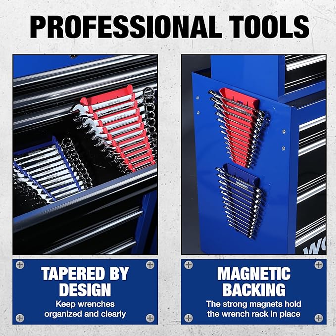 WORKPRO 2-Pack Magnetic Wrench Organizer, 12-Piece Wrench Holder Set for Tool Box Drawer, Wrenches Rack Tool Trays SAE(1/4" - 15/16") and Metric(6mm-24mm)