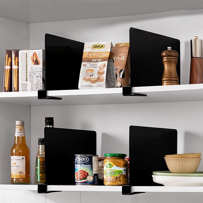 HBlife 6 Black Shelf Dividers, Vertical Purse Organizer for Closet Perfect for Sweater, Shirts, Handbags in Bedroom and Kitchen, Adjustable Acrylic Bookshelf for Organization