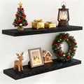 Fun Memories 40 Inch Floating Shelves Black, 40" W x 9.3" D Floating Shelf Set of 2, Farmhouse Wood Wall Shelves for Bedroom, Kitchen, Wall Mounted Deep Shelving for Home Decor