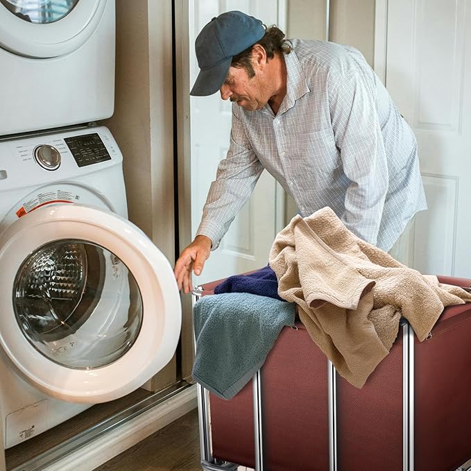 Commercial Laundry Cart with Wheels, 11.35 Bushel Large Laundry Tumbler with Removable Waterproof Canvas Lined Basket, Heavy Duty Stainless Steel Laundry Basket for Hotels and Hospitals