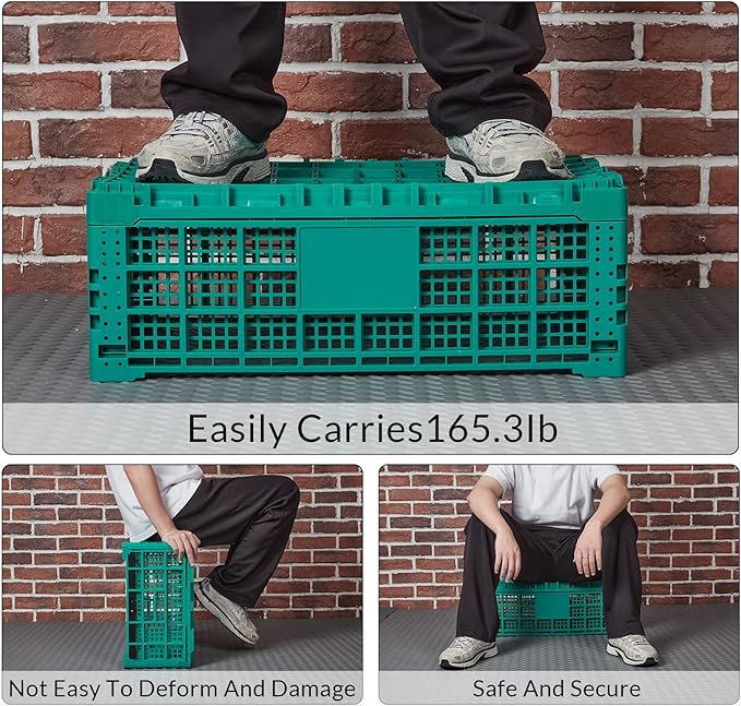 Collapsible Storage Crates, 52 Liter Heavy Duty Foldable Plastic Crates , Storage Baskets and Bins 23.6" L x 15.7" W x 8.6" H Stackable Dairy Milk Crates for Office, Home, Toy Storage