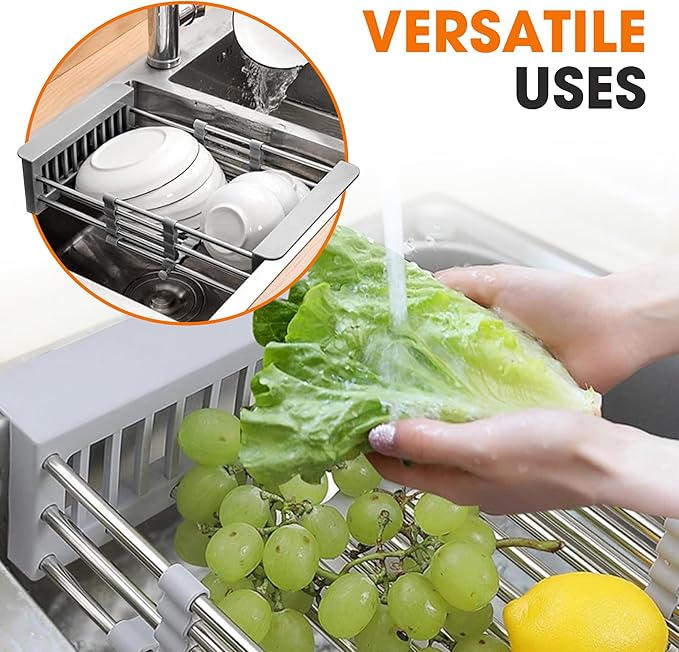 Cheer Collection Sink Drying Rack - Over The Sink Retractable Sink Strainer and Drainer for Washing Dishes, Fruits, Vegetables - Fits Kitchen Sinks up to 18" Inches