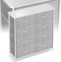 Curved Profile Dresser for Bedroom, Chest of Drawers, 8 Storage Drawers Organizer Unit, Brown Dresser with Fabric Bins for Closet, Living Room, Kid Room (White)