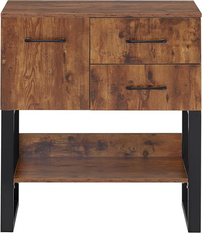 BarberPub Styling Barber Station, Wall Mount Storage Cabinet, Salon Equipment for Hair Stylist, Spa Beauty Makeup Organizer, Bathroom Dresser with Drawers & Shelf 3185 (Brown & Black)