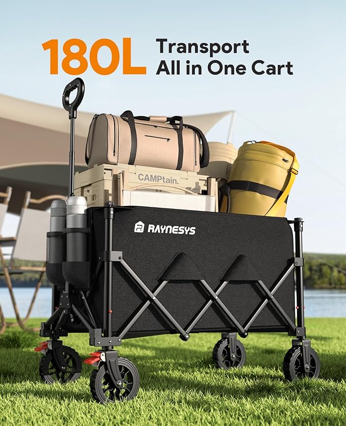 Wagons Carts Foldable, Collapsible Foldable Wagon 330lbs Capacity, Large Capacity Wagon Cart with All-Terrain Wheels,Heavy Duty Utility Wagon Cart with Brakes for Camping Shopping Sports