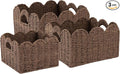 OIAHOMY Scalloped Wicker Baskets, Hand-woven Storage Baskets with Built-in Handles, Paper Rope Shelf Baskets for Organizing and Decoration, Set of 3-Brown