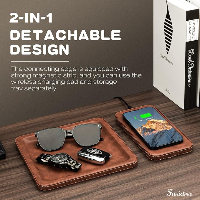 White Elephant Gifts for Men Dad Husband from Daughter Son Wife, PU Leather Wireless Charging Station and Valet Tray, Xmas Present Stocking Stuffers, Boyfriend Christmas Birthday Gifts for Him