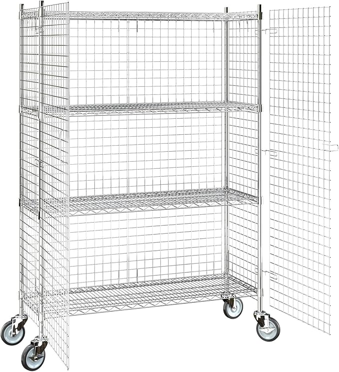18"x48"x70" Metal Wire Chrome Security Heavy Duty Commercial NSF Certified Storage Unit | Mobile Wire Security Cage Kit