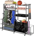 YITAHOME Multi-Functional Sports Organizer for Garage, Golf Gear Storage Rack for 3 Bags and Clubs, Ball Storage Bins with Wheels, Multi-Layer Sports Equipment Rack with Hooks