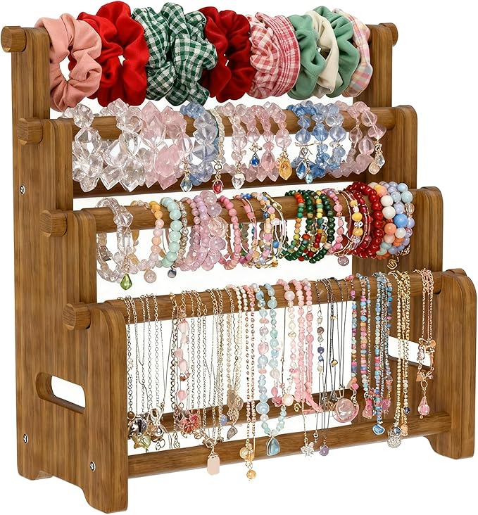 NEEKFOX Wooden Bracelet Holder, 4 Tier Jewelry Bracelet Display Stand, Bracelet Organizer Storage for Bracelets Bangles Scrunchies, Jewelry Organizer Display for Home, Vendors, Craft Shows and Store