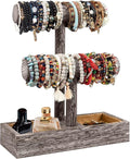 LadyRosian 2 Tier Wooden Display Jewelry Accessory Stand Jewelry Bracelet Holder Bangle Watch Necklace Storage Jewelry Holder Stand Display Organizer, (Antique White-2 layers)