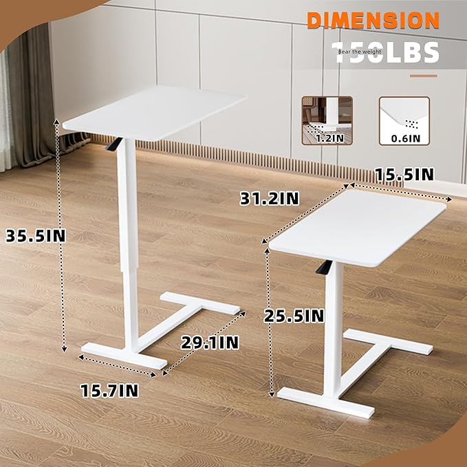 Overbed Bedside Table with Wheels, Adjustable Hospital Over Bed Table, Rolling Laptop Table, Medical Bed Side Table,White