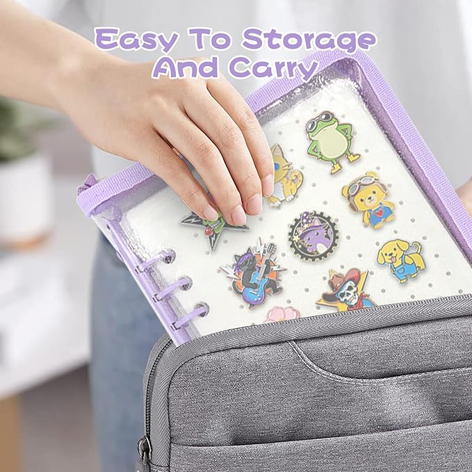 Enamel Pin Display Book - Portable 6 Pages A5 Enamel Pin Collection Holder Trading Book for Storing Pins Brooches Patches, Pin Storage Organizer for Travel Collectors (Purple)