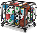 Houseables Ball Cart, Ball Storage, Basketball Cart, Basketball Storage Bin, Sports Equipment Organizer, Holder Cage with Wheels, Volleyball, Gym, Recess, Soccer, Playground, PE, Large Metal Basket