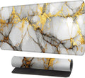 White Marble Mouse Pad – Large Extended Desk Mat 31.5 x 11.8 in– Elegant Gold Vein Design, Non-Slip Rubber Base, Waterproof Surface, Keyboard & Mouse Pad for Office, Gaming, Home Decor