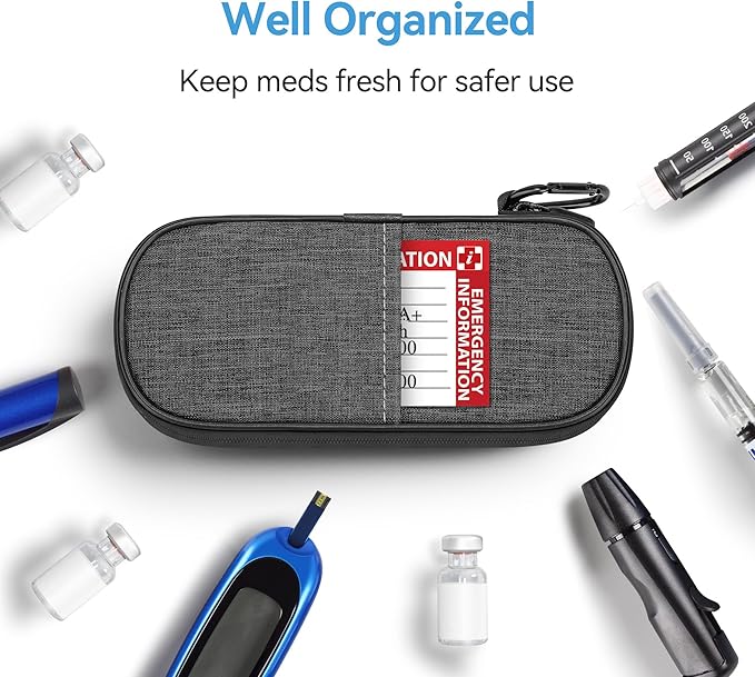 Insulin Pen Cooler Travel Case Diabetic Medication Insulated Cool Organizer with 2 Reusable Ice Packs for Insulin Pen and Other Diabetic Supplies, for the Daily Life and Trip(Grey)