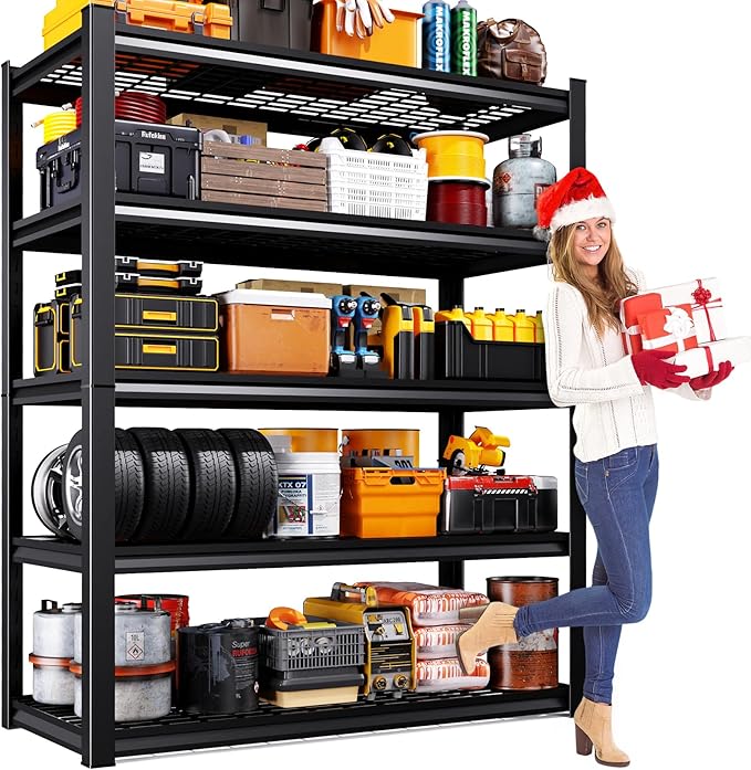 45.6"W Garage Shelving Heavy Duty Storage Shelves, 5-Tier Adjustable Metal Shelving Unit, Utility Garage Organizer Shelf for Basement, Pantry, Warehouse, Supermarket, 45.6" W x 19.7" D x 78" H