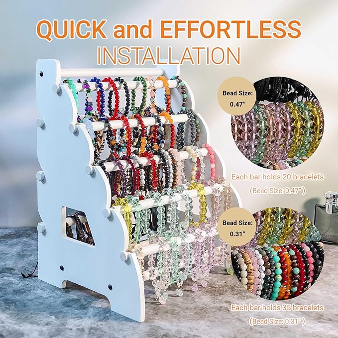 Wooden Bracelet Holder 8 Tier Jewelry Bracelet Display Stand, Portable Organizer for 150-240 Bangles & Scrunchies - for Vendors,Retail Stores, Craft Shows, and Home Storage (white)