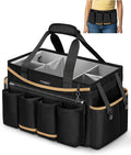 Ytonet Cleaning Caddy Bag with Detachable Apron, Extra Large Cleaning Supplies Organizer with Foldable Dividers, Portable Cleaner Tote with Handle, Cleaner Caddy for Housekeeper, Black
