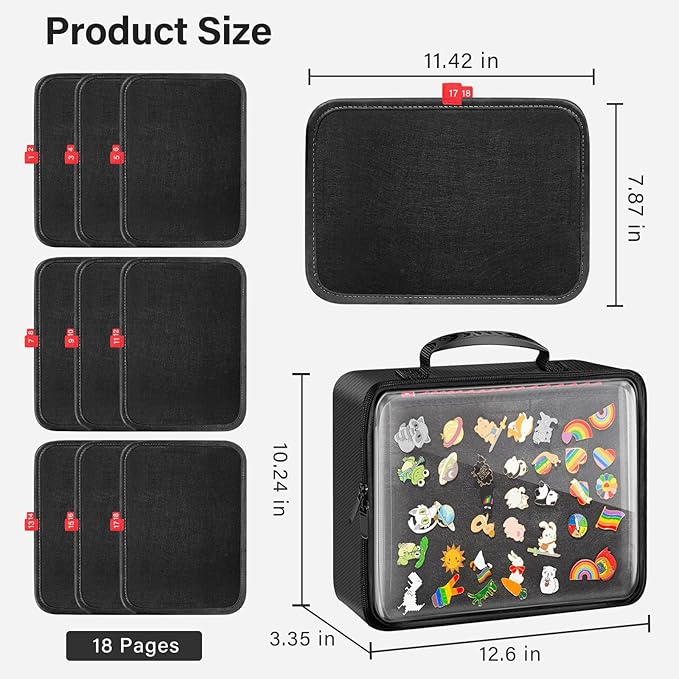 Enamel Pin Display Book, 18 Page Pin Bag For Collectors Pin Board Storage and Organization Pin Display Case For Various Sizes Of Pins, Travel Brooches, Sports Medals, Paper Clips, Earrings