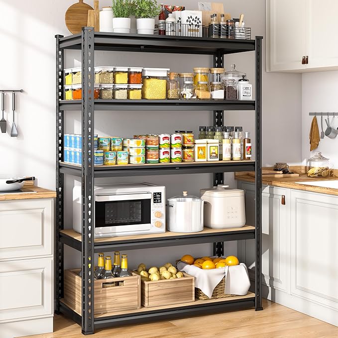5-Tier Storage Shelves, 1980LBS Adjustable Pantry Shelves, Metal Shelving Unit for Storage, Kitchen, Pantry, Closet, Laundry, Garage, 72.06" H x 35.55" W x 15.76" D