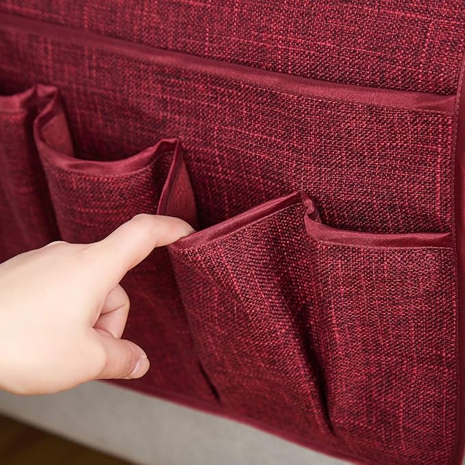 FLYILY Sofa Armrest Organizer Non-Slip Arm Chair Hanging Caddy Remote Control Holder for Magazine, Phone, Books, Glasses(WineRed,13in)