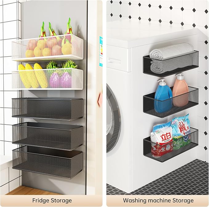 Magnetic Shelf for Washing Machine, Washer Dryer Shelf, Magnetic Lint Bin for Laundry Room, Spice Rack, Magnetic Basket Organizer for Laundry Kitchen, 1 Pack (Black, 10.63''L*4.72''W*3.03''H)