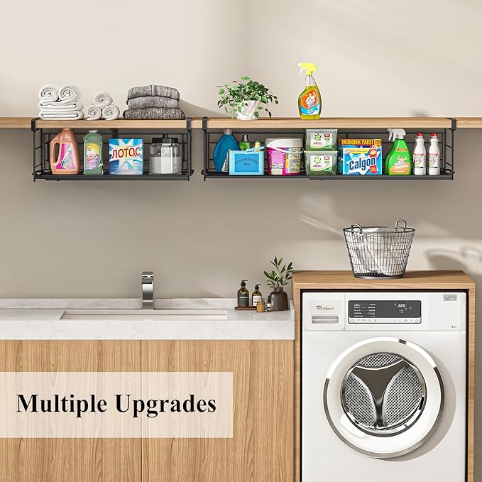 Expandable Under Cabinet Shelf, Extendable Under Shelf Storage with Removable Wire-Like Back for Pantry Cabinet, Laundry Room, Shoe Rack. (Black, 1 Pack, Interior: 5" H x 10" D)