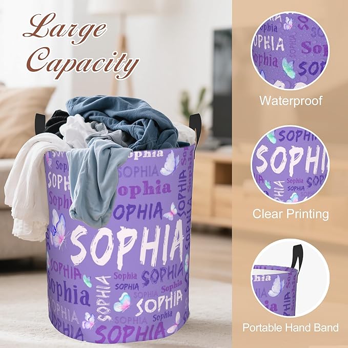 Custom Name Laundry Hamper, Personalized Laundry Basket with Name for Boys Girls Kids Men Women, Customized Name Dirty Clothes Basket Gifts for Clothes Toy Bathroom Bedroom Laundry Room Dorm