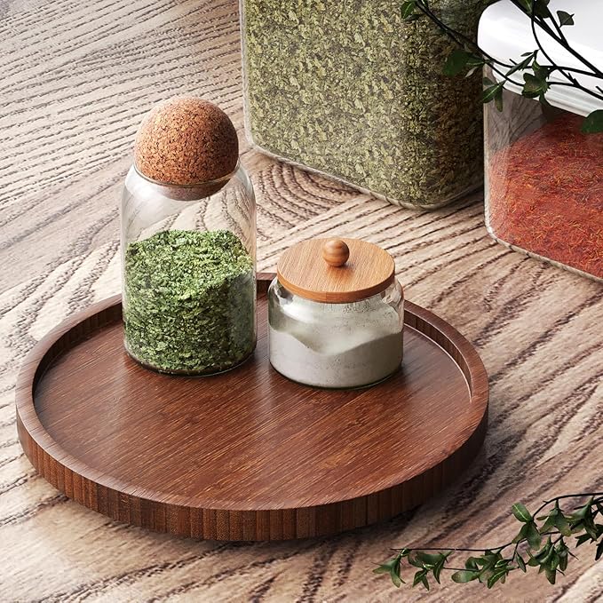 Lazy Susan Organizer for Kitchen,Bamboo Turntable for Cabinet,Pantry,Vanity,Small（Brown）