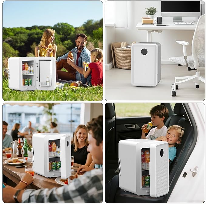 13L/22L Mini Fridge for Bedroom, Non-condensing Small Skincare Fridge, 110V/12V Portable Refrigerator Cooler & Warmer for Drinks, Food, Beauty, Makeup, Dorm, Car, Office