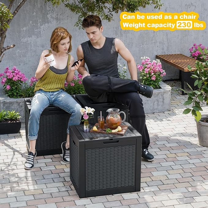 320 Gallon Large Resin Deck Box, Lockable Outdoor Storage Box for Patio Cushions Storage Furniture,Garden Tools, Pool Supplies, Weatherproof and UV Resistant-Black Rattan (320 Gallon)