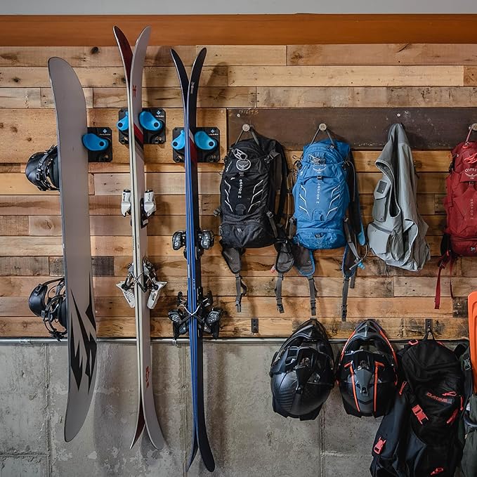 Gravity Grabber Ultimate Ski & Snowboard Wall Storage Rack - Fits any Ski or Snowboard - Save Your Rocker, Tips and Tails - Damage-free - 3x - Black