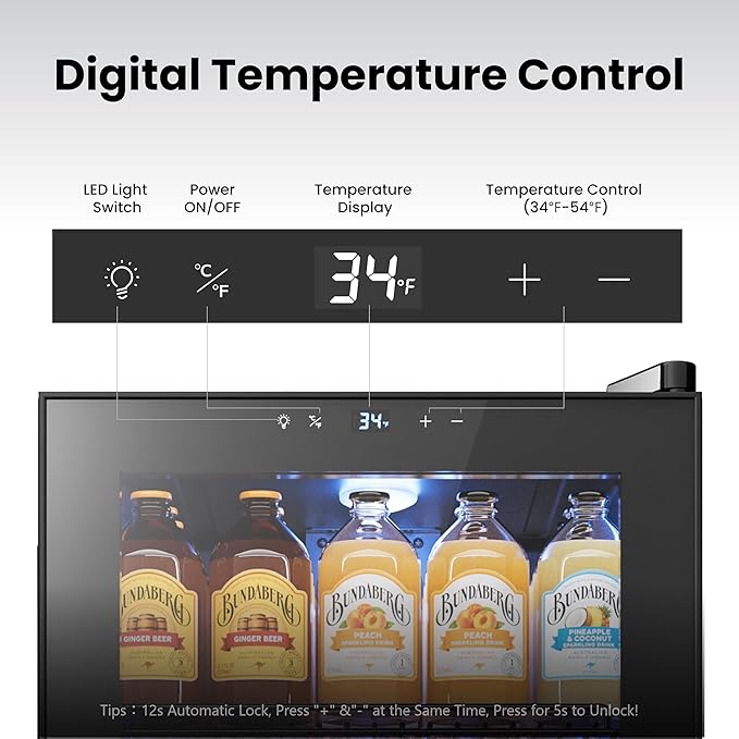 Yeego Beverage Refrigerator Cooler, 105 Cans Drink Fridge with Glass Door for Soda Beer or Wine, Beverage Cooler with 34°F-54°F Digital Temperature Control for Home, Office, Bar (Black)