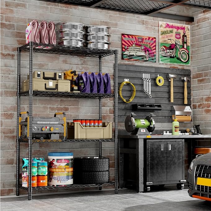 Storage Shelves Heavy Duty, 36" L x 14" W x 54" H Garage Wire Shelving Unit Loads 1400LBS, 4-Tier Adjustable Metal Industrial Utility Shelf Rack for Kitchen, Laundry Room, Pantry, Warehouse, Basement