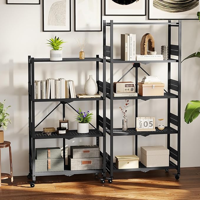 WORKPRO 5-Tier Folding Shelf, No-Assembly Metal Storage Rack with Wheels, 750 lbs Capacity (Without Wheels), Collapsible Shelving Unit for Kitchen, Pantry, Bathroom & Closet Organization