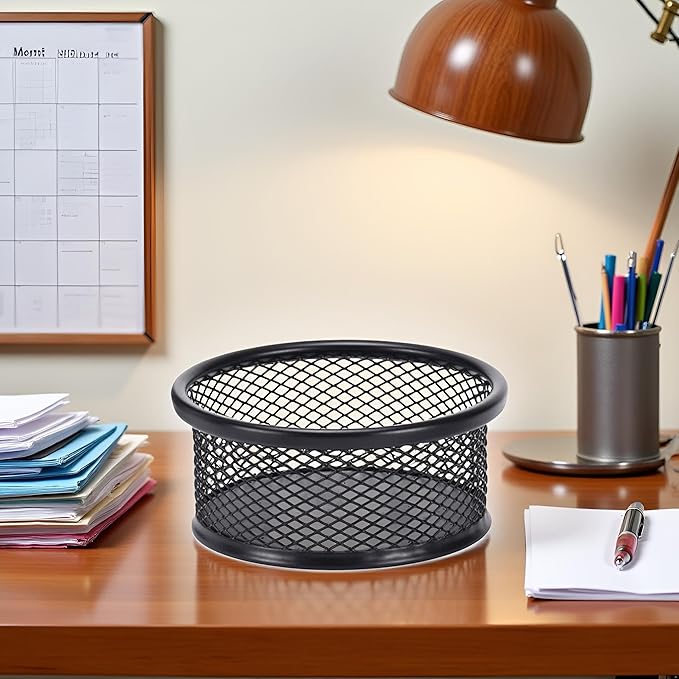 1Pc Black Metal Paper Clip Holder Mesh Paperclip Bowl Binder Clip Dispenser Desk Bobby Pin Container Organizer for Home Office Classroom School Desk Supplies Holders