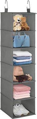 Libeder 6-Shelf Hanging Organizer with Drawers, Closet Hanging Organizers and Storage Shelves with 6 Side Pockets,Hanging Shelves for Clothes, Underwear, Nursery, Closet, RV(Grey)