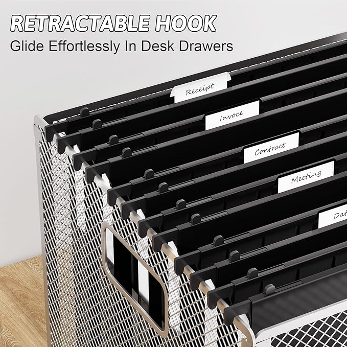 Plastic Extra Capacity Hanging File Folders Letter Size,Heavy Duty 1" Expansion Accordian Pocket,Black Expanding Hang Folder with Tab,12 Pack Reinforced File Cabinet Folders for Office School