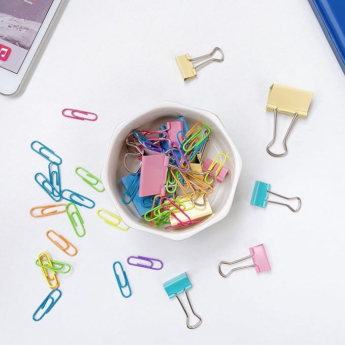 Ceramic Paper Clip Holder Gold Line Paper Clip Dispenser Organizer for Desk Cute Floral Pattern Office Binder Clip Holder Bobby Pin and Hair Clip Holder Gift for Office Pink Flowers